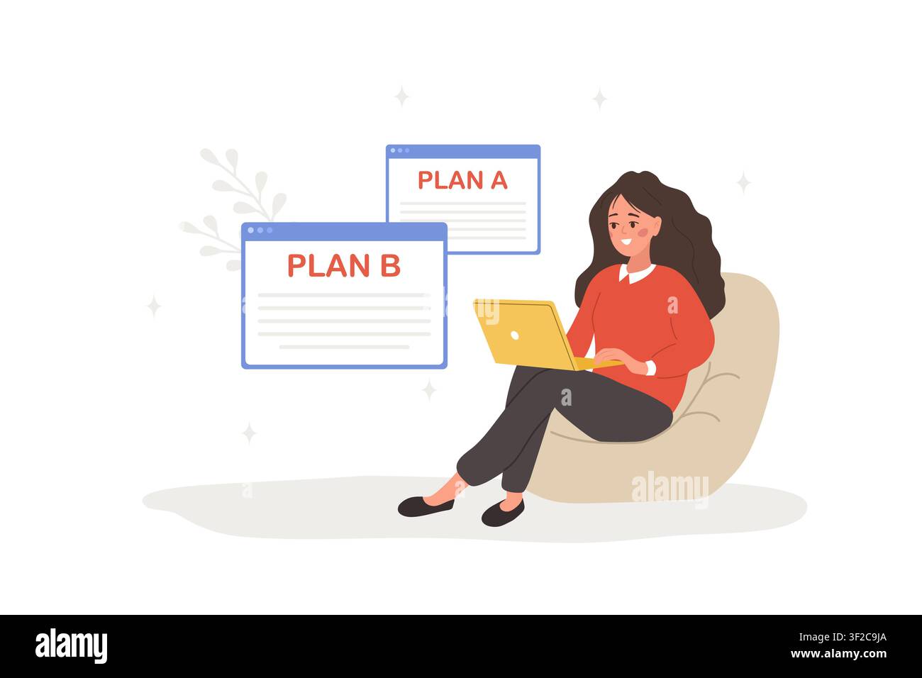 Concetto Piano B. Pianificazione strategica e processo decisionale con donna che sceglie tra il piano A e il piano B per il successo della sua attività. Illustrazione vettoriale in Illustrazione Vettoriale