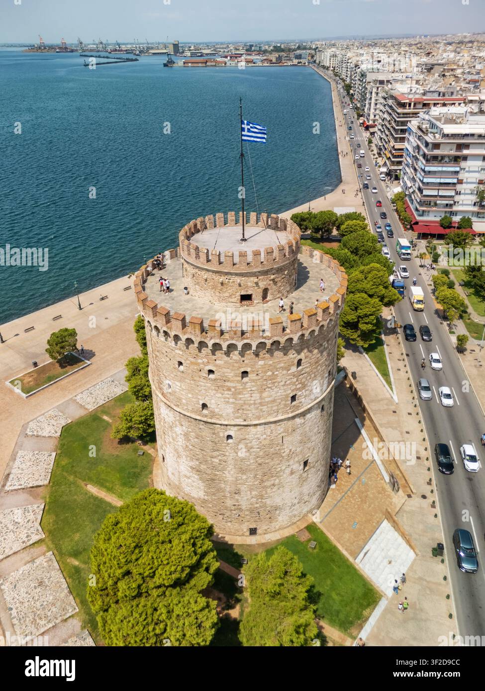 Il punto di riferimento sul lungomare della Torre Bianca a Salonicco, Grecia Foto Stock
