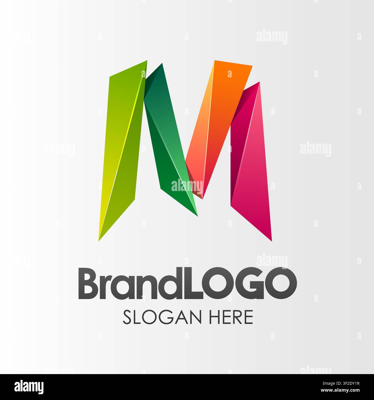 Modello di logo del marchio Lettera M, Forma 3D Low Poly, Adatto all'identità visiva aziendale, Illustrazione vettoriale Illustrazione Vettoriale