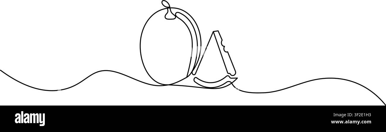 Disegno continuo a una linea di frutto di anguria in uno stile vettoriale minimalista a contorno Illustrazione Vettoriale