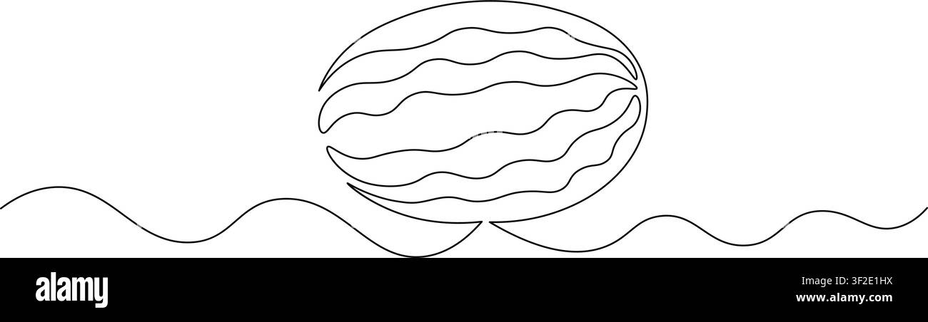 Disegno continuo a una linea di frutto di anguria in uno stile vettoriale minimalista a contorno Illustrazione Vettoriale