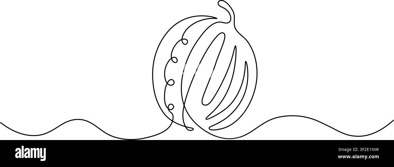 Disegno continuo a una linea di frutto di anguria in uno stile vettoriale minimalista a contorno Illustrazione Vettoriale