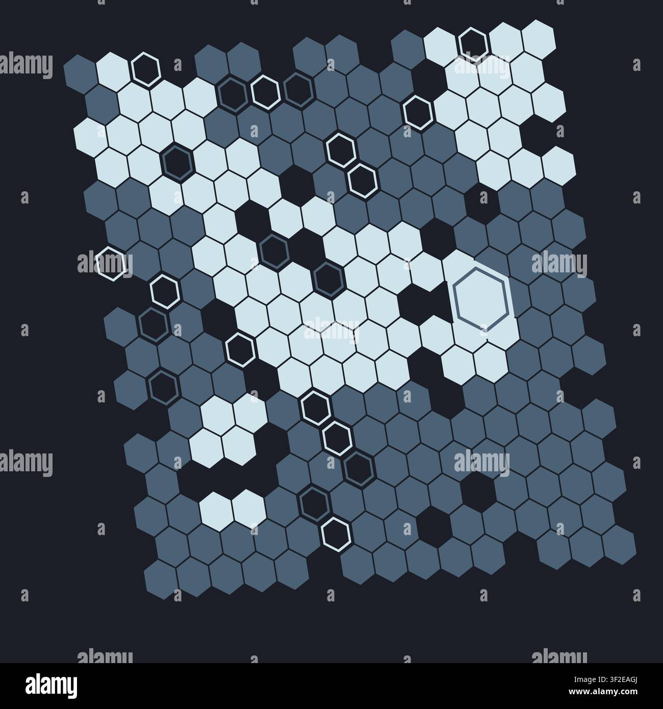 Questa opera d'arte presenta una disposizione geometrica di esagoni in due colori contrastanti. Il design crea un motivo visivamente coinvolgente adatto per vario Illustrazione Vettoriale