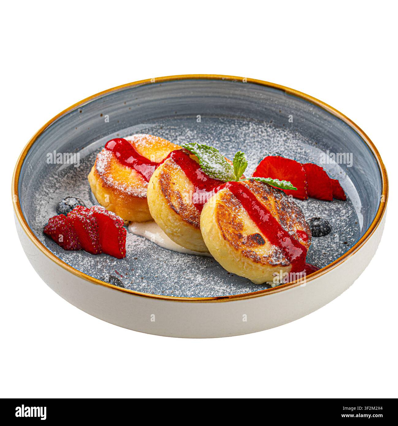 Dessert di pancake al formaggio cottage isolato Foto Stock
