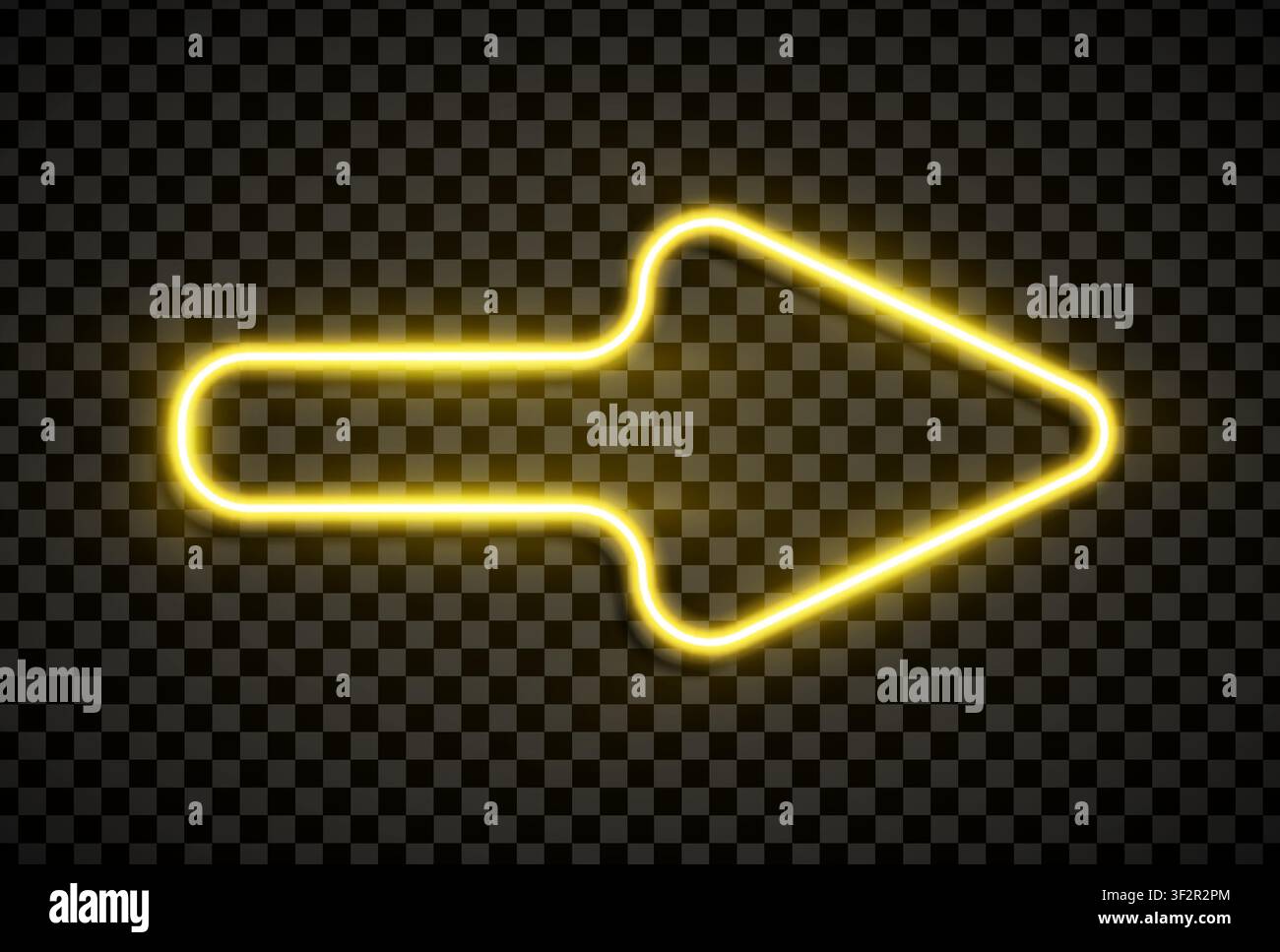 Segnale freccia giallo in stile neon LED realistico isolato su sfondo trasparente. Illustrazione vettoriale dettagliata Illustrazione Vettoriale