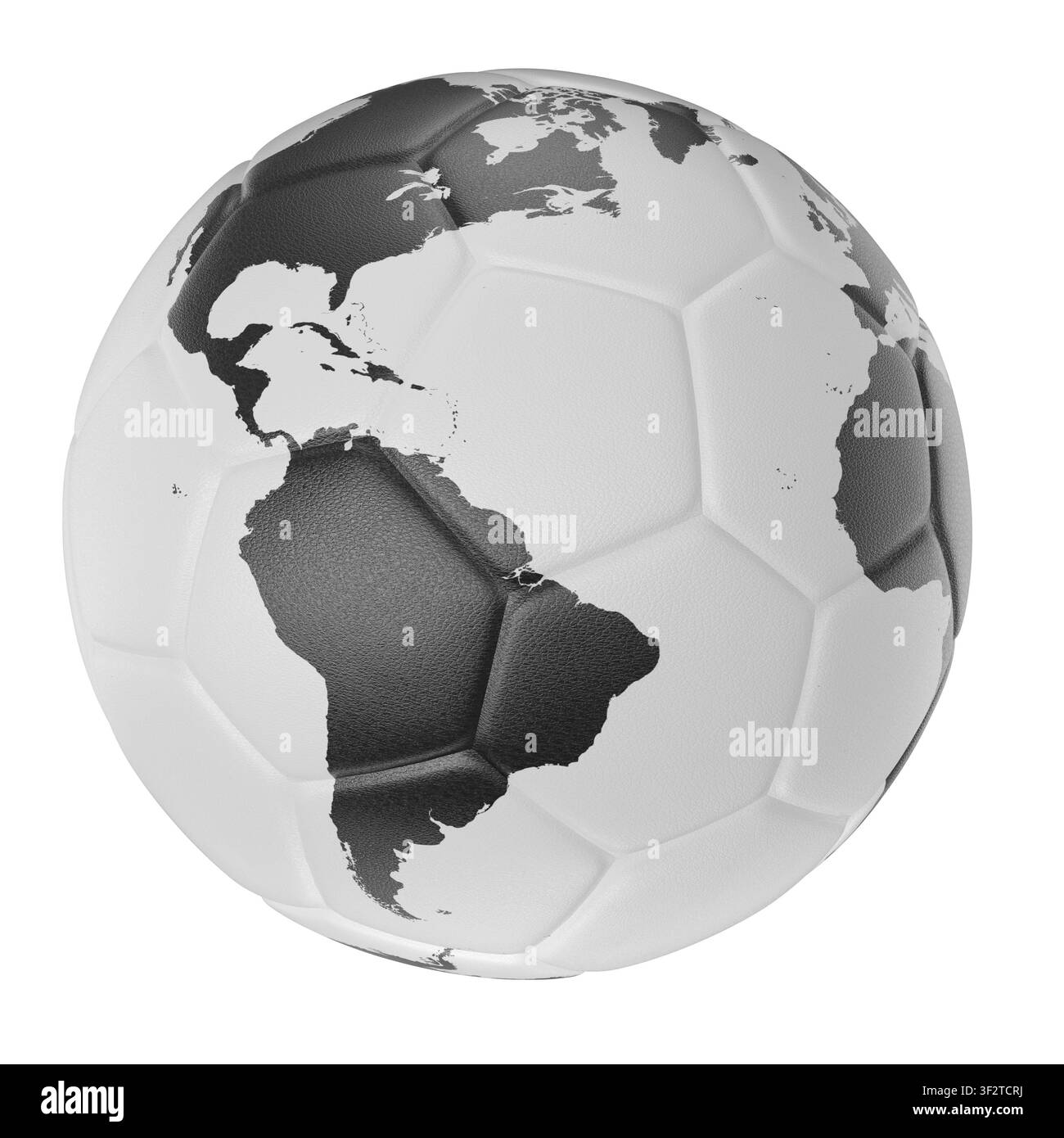 Palla da calcio mappa del mondo 3D continenti Foto Stock