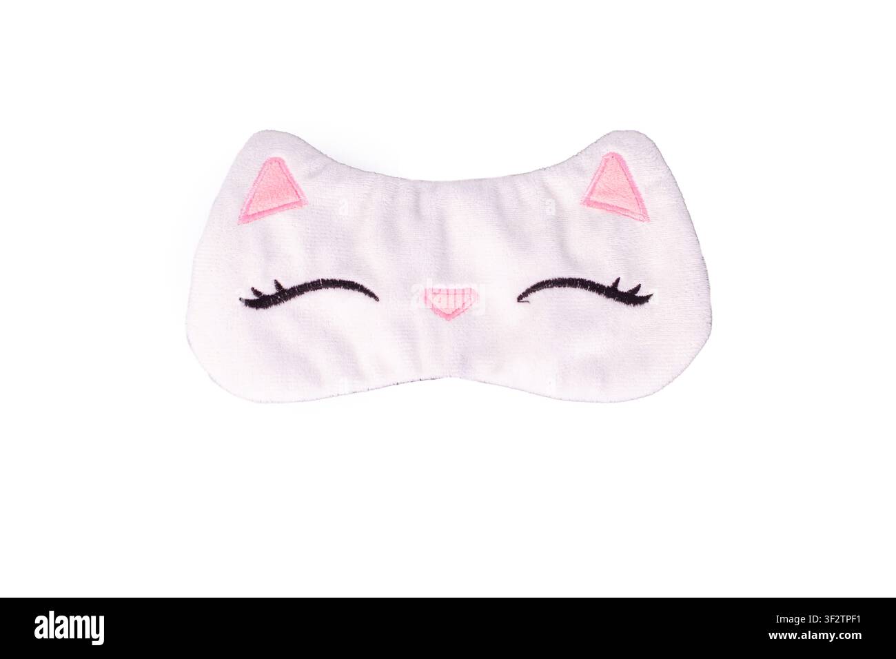Maschera per dormire bianca a forma di muso di gatto Foto Stock