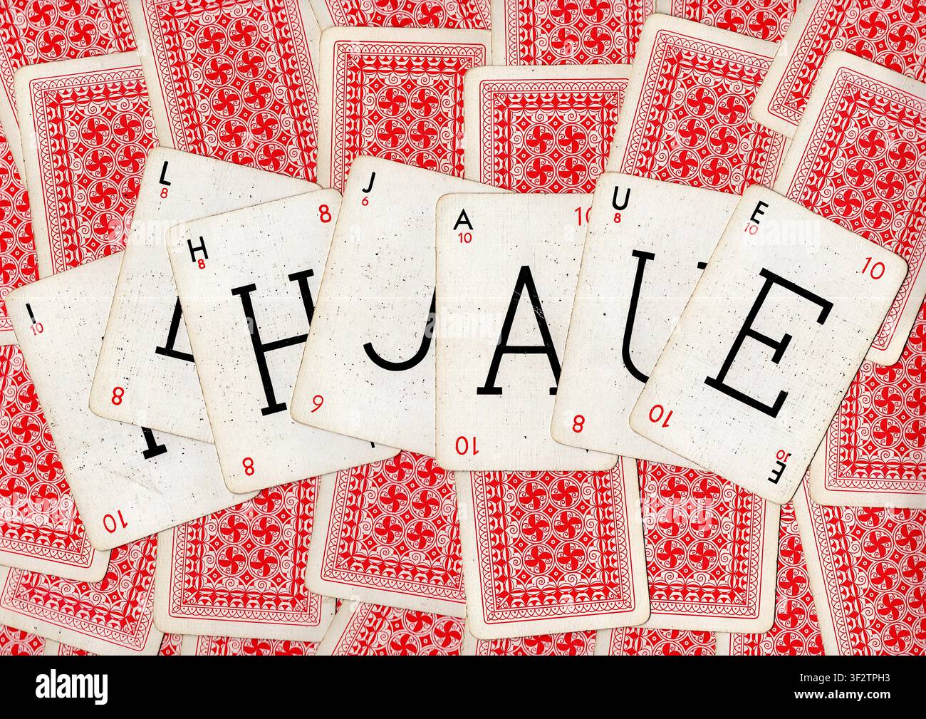 Un montaggio di carte da gioco vintage con alfabeto. Foto Stock