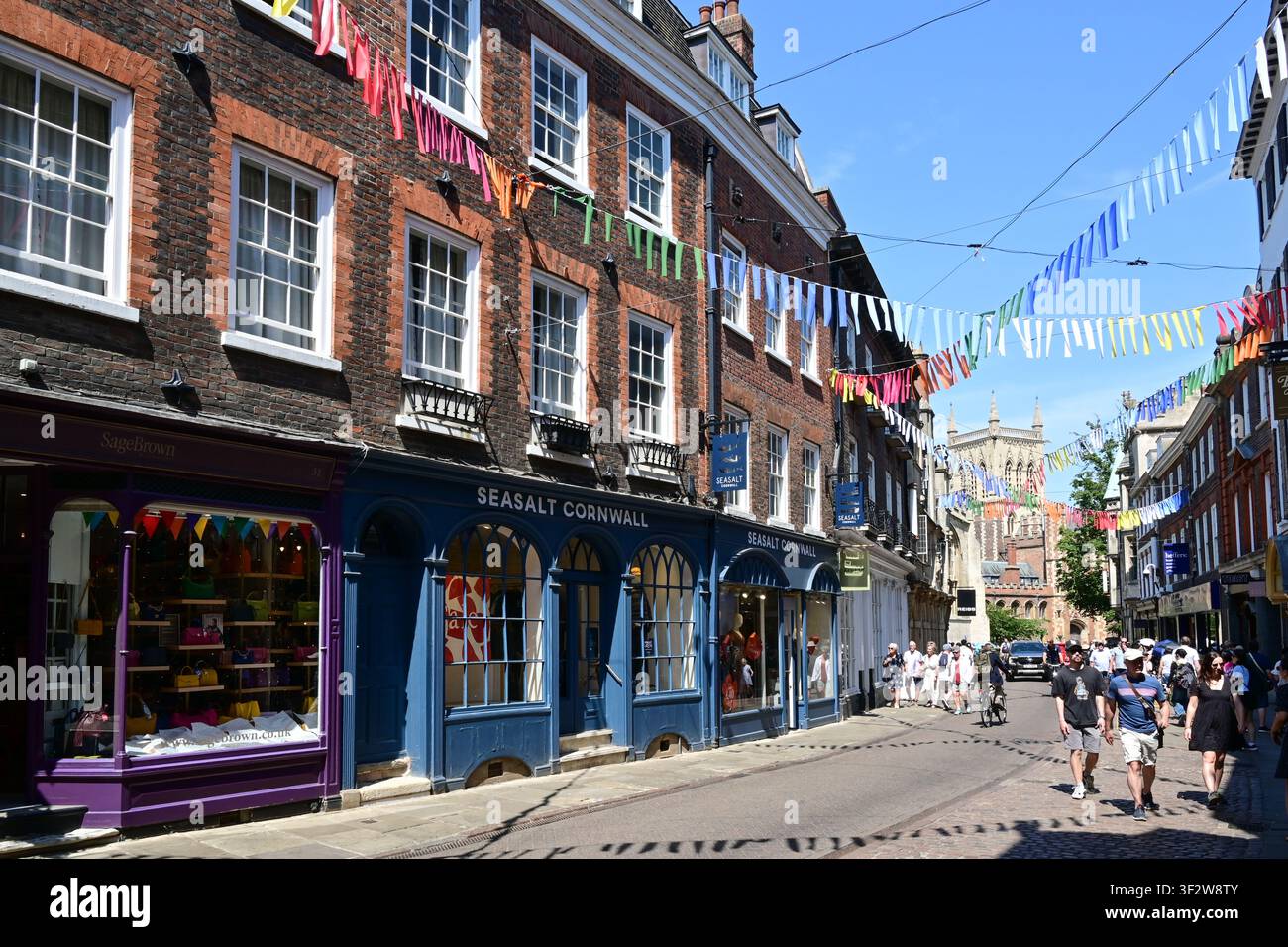 Negozi e pedoni in St Johns Street, Cambridge, Inghilterra, Regno Unito Foto Stock