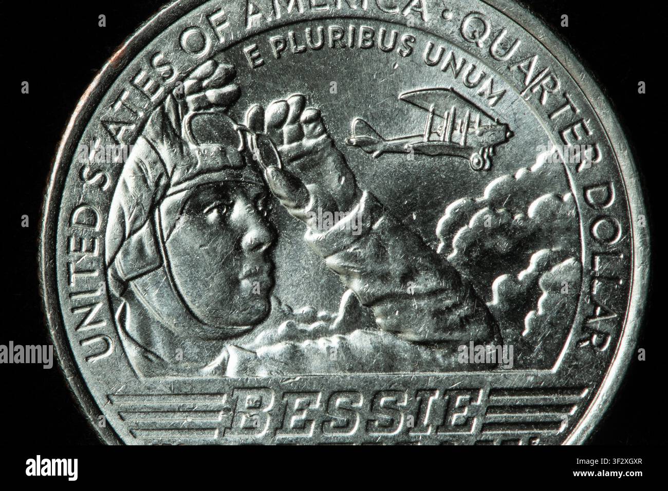 Bessie Coleman è stata la prima pilota afroamericana ed è onorata sul quarto di dollaro americano come parte del programma American Women Quarters. Foto Stock