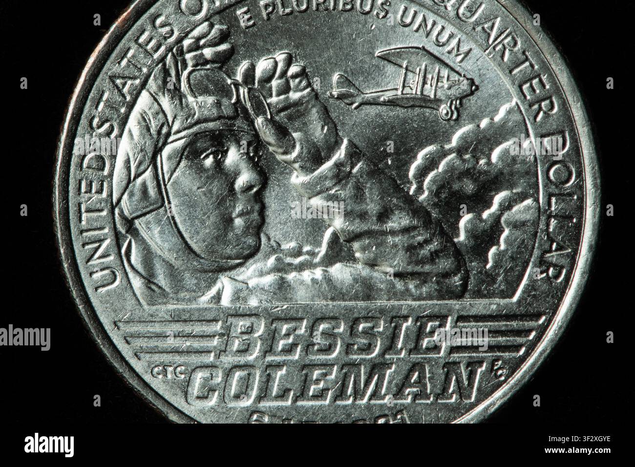 Bessie Coleman è stata la prima pilota afroamericana ed è onorata sul quarto di dollaro americano come parte del programma American Women Quarters. Foto Stock
