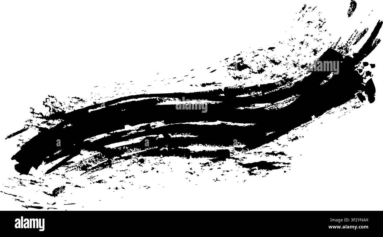 Modello di tratto a pennello con inchiostro nero disegnato a mano e pennello con schizzi grunge isolati su sfondo trasparente. Schizzi di vernice dettagliati. Tratto grunge Illustrazione Vettoriale