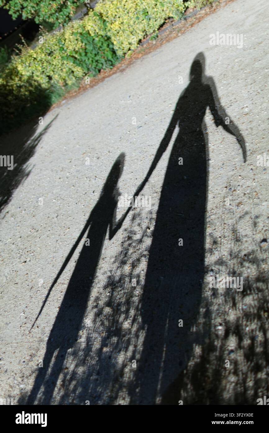 Ombre di due persone che si tengono per mano all'aperto Foto Stock
