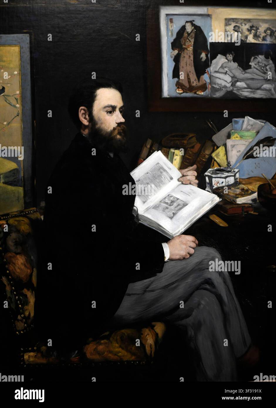 Ritratto di Émile Zola (Portrait de M. Émile Zola), dipinto nel 1868 dall'artista francese Édouard Manet (1832–1883). Olio su tela che raffigura il romanziere Foto Stock