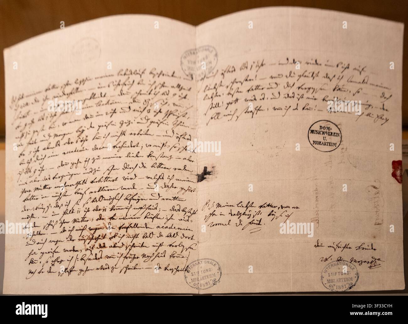 lettera scritta da Mozart a sua sorella a Salisburgo il 13 febbraio 1782, descrive le sue attività quotidiane, Foto Stock