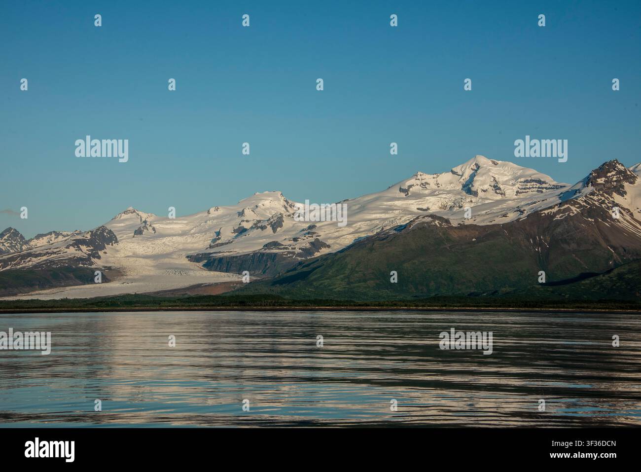Ghiacciaio che scende fino all'oceano, Hallo Bay, Parco nazionale di Katmai, Alaska Foto Stock