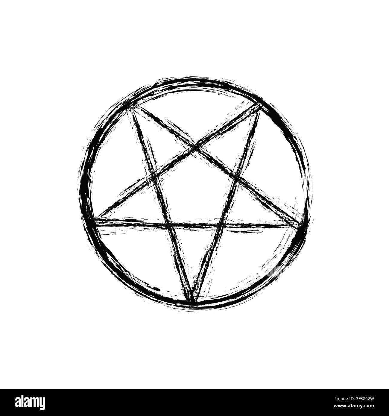 Disegno pentagramma invertito isolato su sfondo bianco Foto Stock