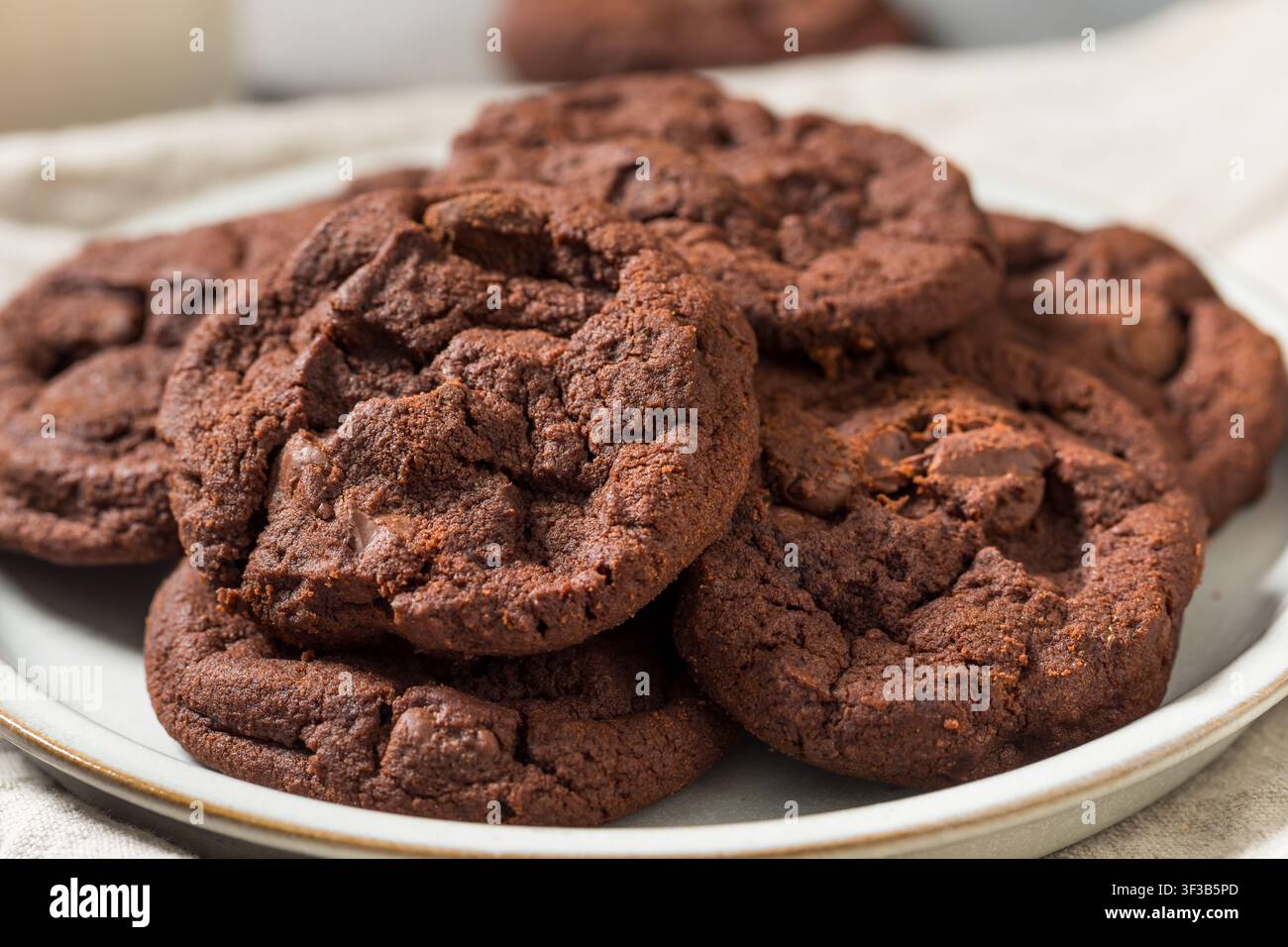 Biscotti fatti in casa con doppio cioccolato e latte intero per dessert Foto Stock