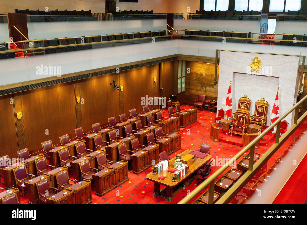 All'interno della camera vuota del Senato del Canada nel palazzo del Senato del Canada a Ottawa, Ontario, Canada Foto Stock