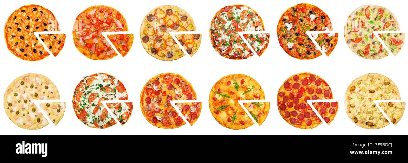 Concetto di consegna di pizza calda, isolato su bianco Foto Stock