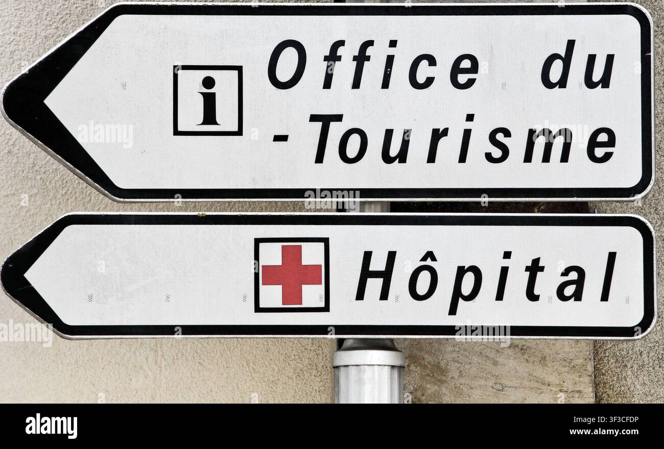Insegna: Ufficio turistico, Ospedale Foto Stock
