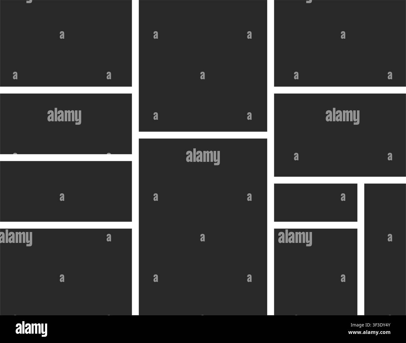 Un modello a griglia minimalista in bianco e nero progettato per la creazione di collage fotografici, schede d'atmosfera e presentazioni di immagini multi-fotogramma. Illustrazione Vettoriale