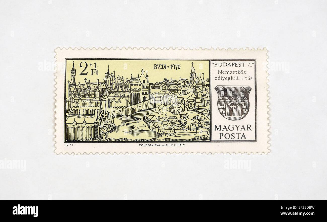 100 anni del francobollo ungherese - Esposizione internazionale del francobollo Budapest francobollo - 1971, Poste ungheresi, Magyar Posta, Ungheria, Europa Foto Stock