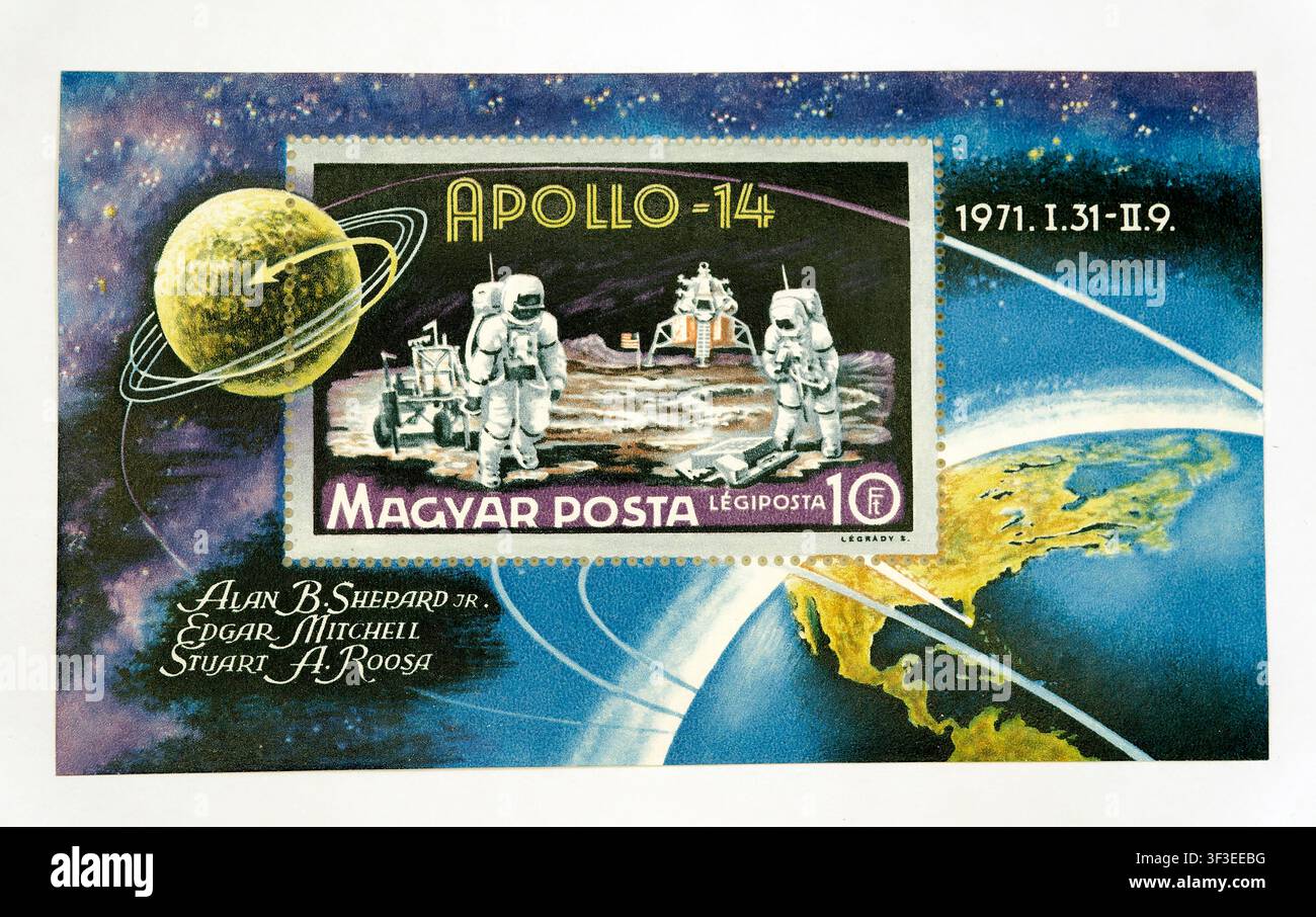 Francobollo Apollo-14 - 1971, Poste ungheresi, Magyar Posta, Ungheria, Magyarország, Europa Foto Stock