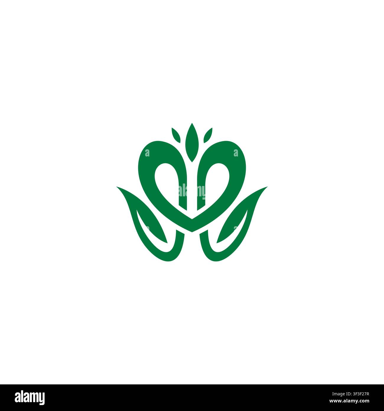 Design del logo Love Organic. Icona a forma di cuore a foglia Illustrazione Vettoriale