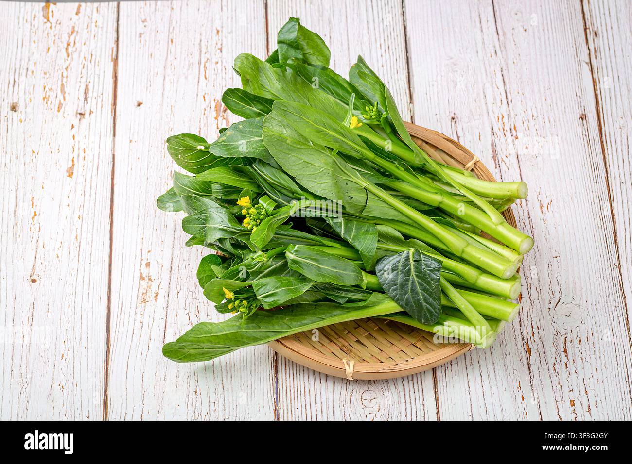 Broccolo cinese Gai Lan verde fresco, verdura a foglia fiorita Foto Stock