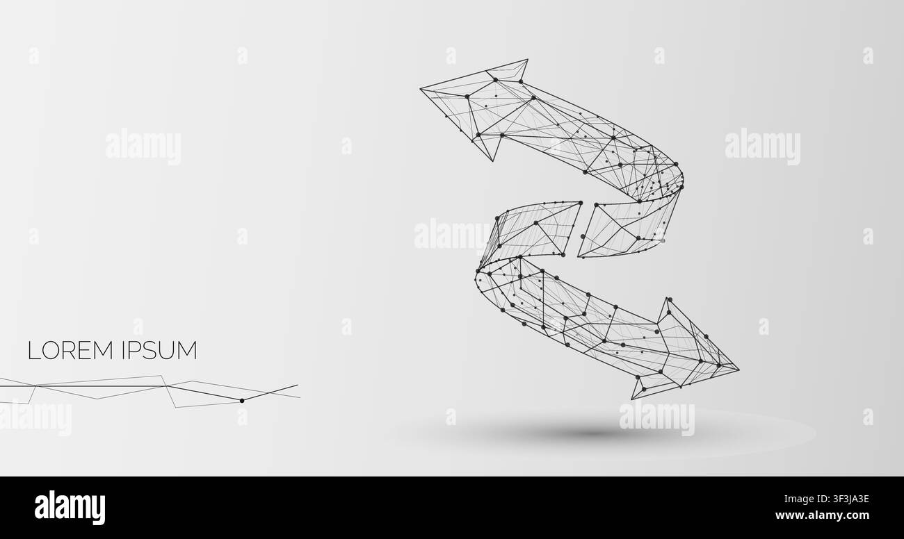 Freccia su due lati con linee e punti su sfondo grigio Illustrazione Vettoriale