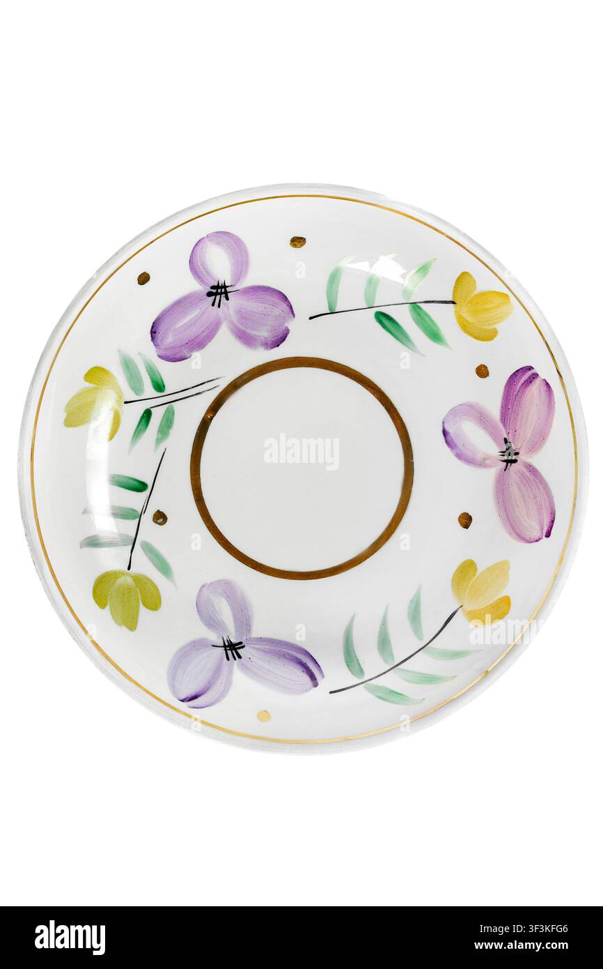 Sottacopa pulita in ceramica dipinta isolata su sfondo bianco Foto Stock