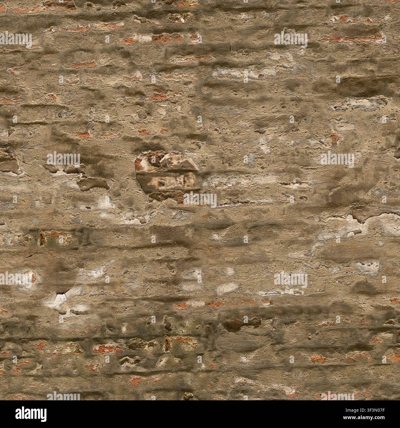 Un muro storico con una miscela di mattoni rossi invecchiati e intonaco screpolato e stagionato, ideale per sfondi d'epoca o rustici. Foto Stock