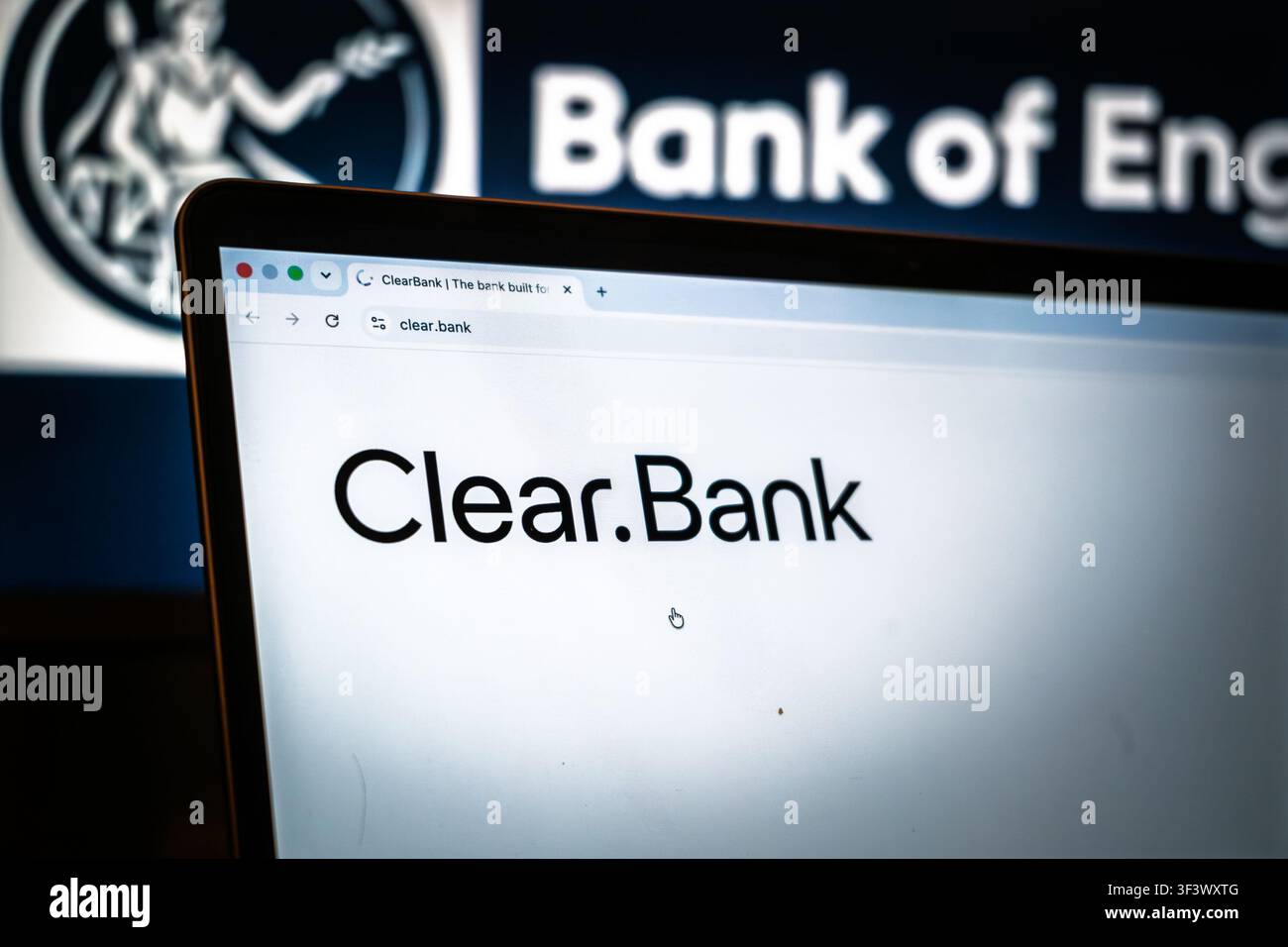 LONDRA, REGNO UNITO - 14 LUGLIO 2026: Logo di ClearBank sul loro sito web. ClearBank Limited è una banca di compensazione e fornitore di infrastrutture bancarie britannica di L Foto Stock