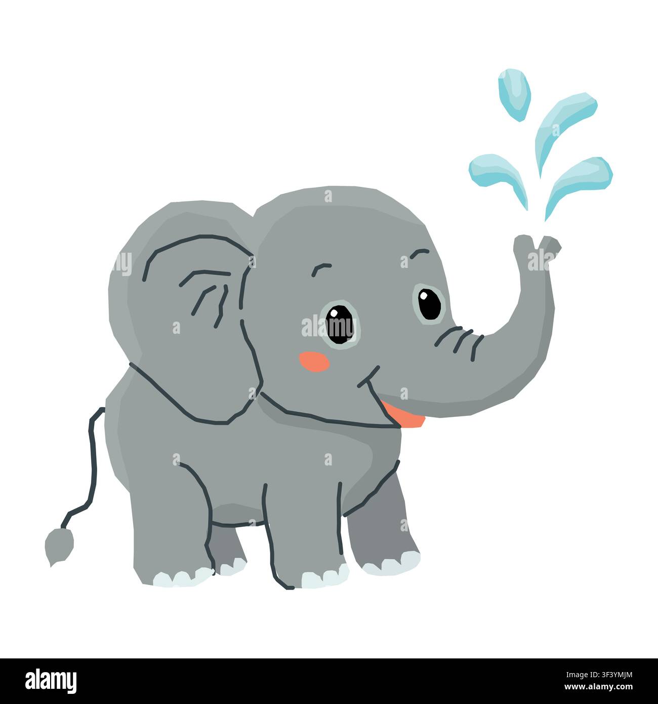 Illustrazione vettoriale carina di cartone animato con elefante isolata su sfondo bianco Illustrazione Vettoriale