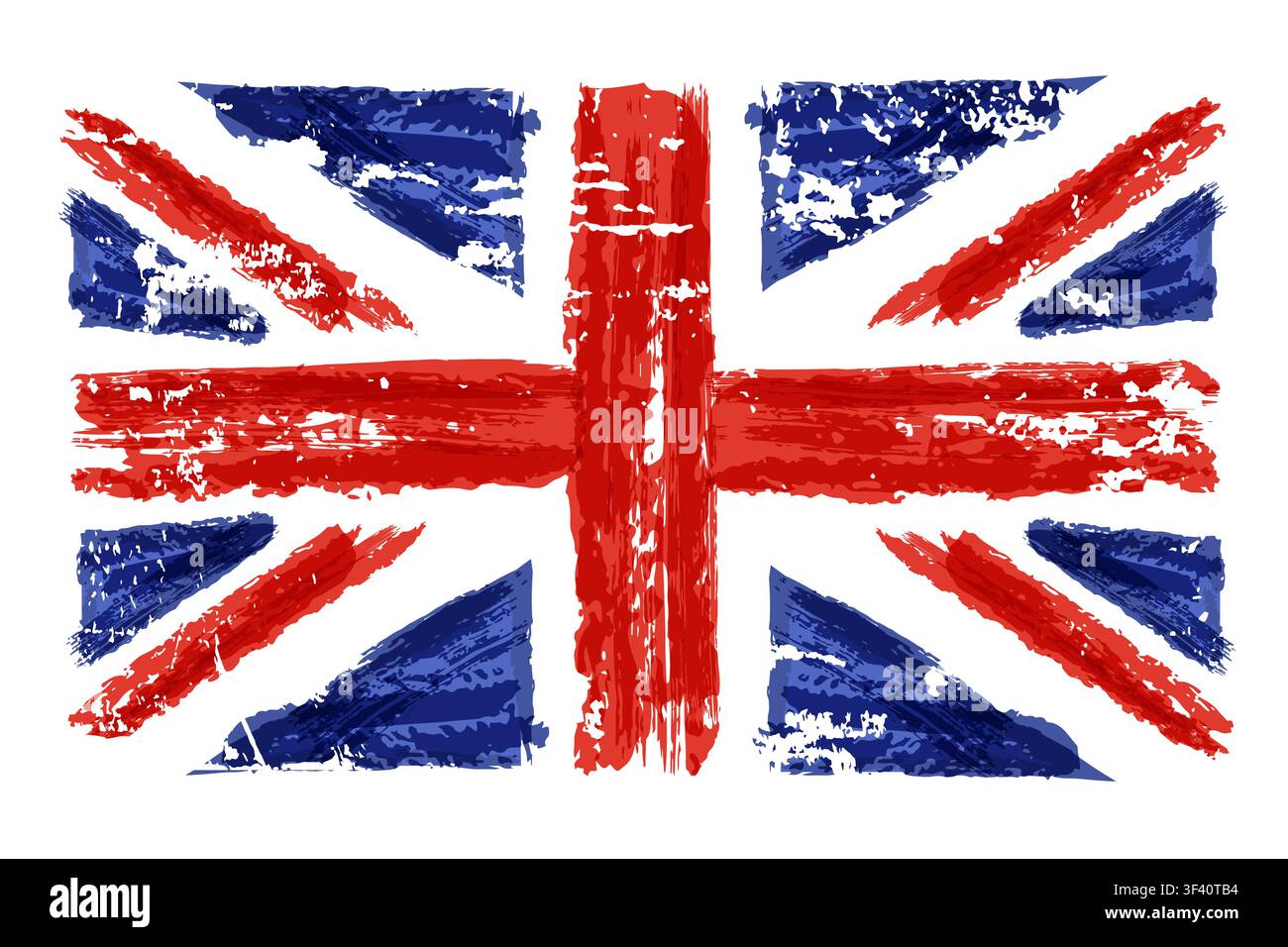 Bandiera del Regno Unito in acquerello vettoriale. Illustrazione dell' Union Jack del Regno Unito disegnata a mano. Sfondo isolato con simbolo grunge. Biglietto banner, stampa tessile di moda de Illustrazione Vettoriale