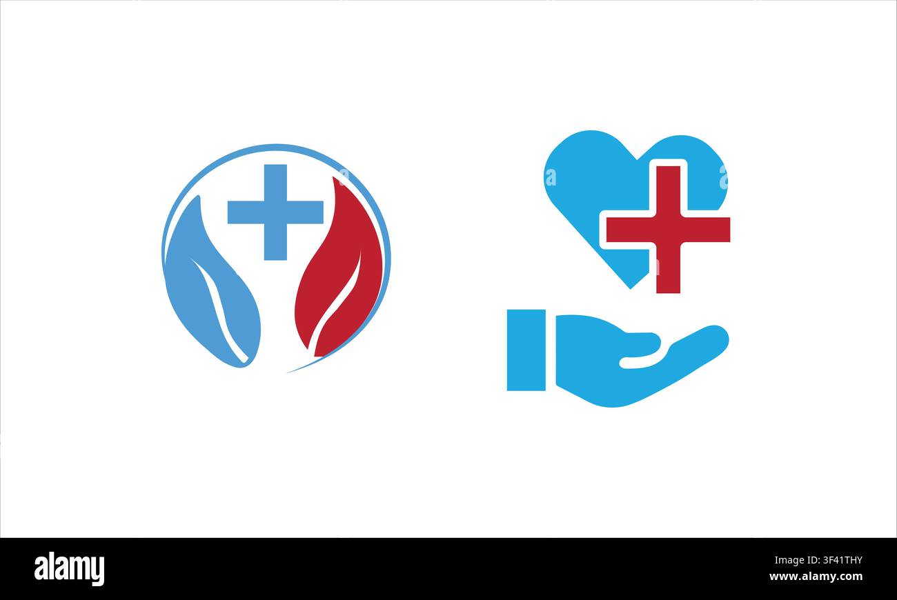 Set di icone logo medico sanitario - ospedale, clinica per la cura del cuore, collezione vettoriale assicurativa Illustrazione Vettoriale