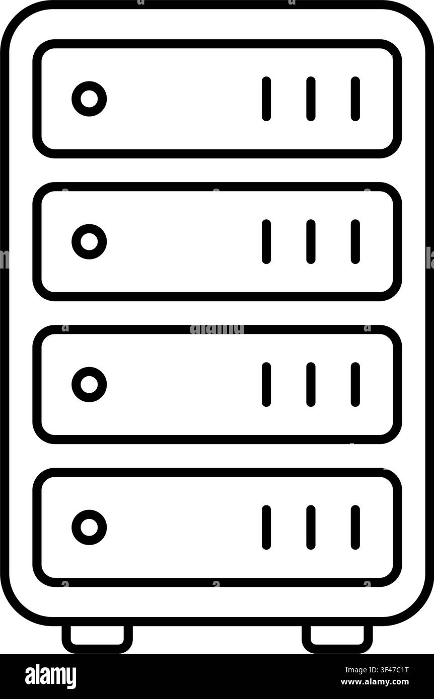 Icona in stile linea del server del data center, Illustrazione vettoriale isolata Illustrazione Vettoriale