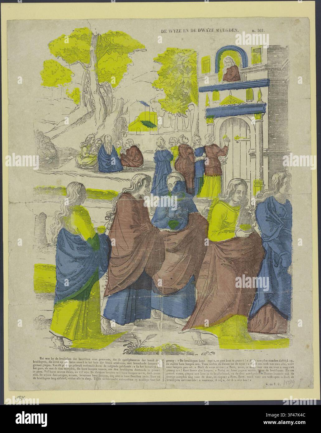 Le vergini sagge e folli, una parabola della Bibbia, in un'illustrazione di un manoscritto o stampa storica. Foto Stock