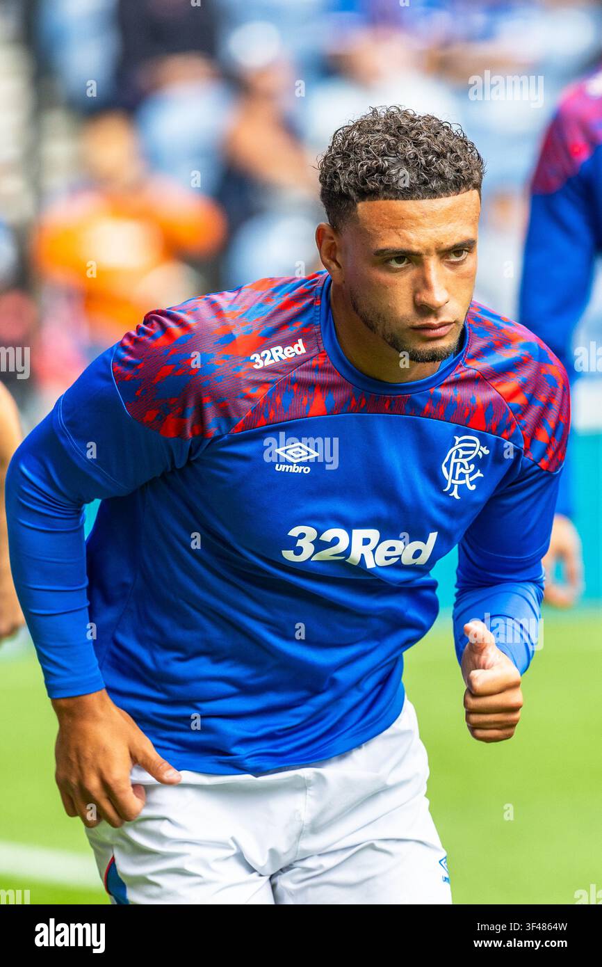 Benjamin Godfrey, calciatore professionista, attualmente in gioco per il Rangers FC, con sede a Glasgow, Scozia, Regno Unito. Foto Stock