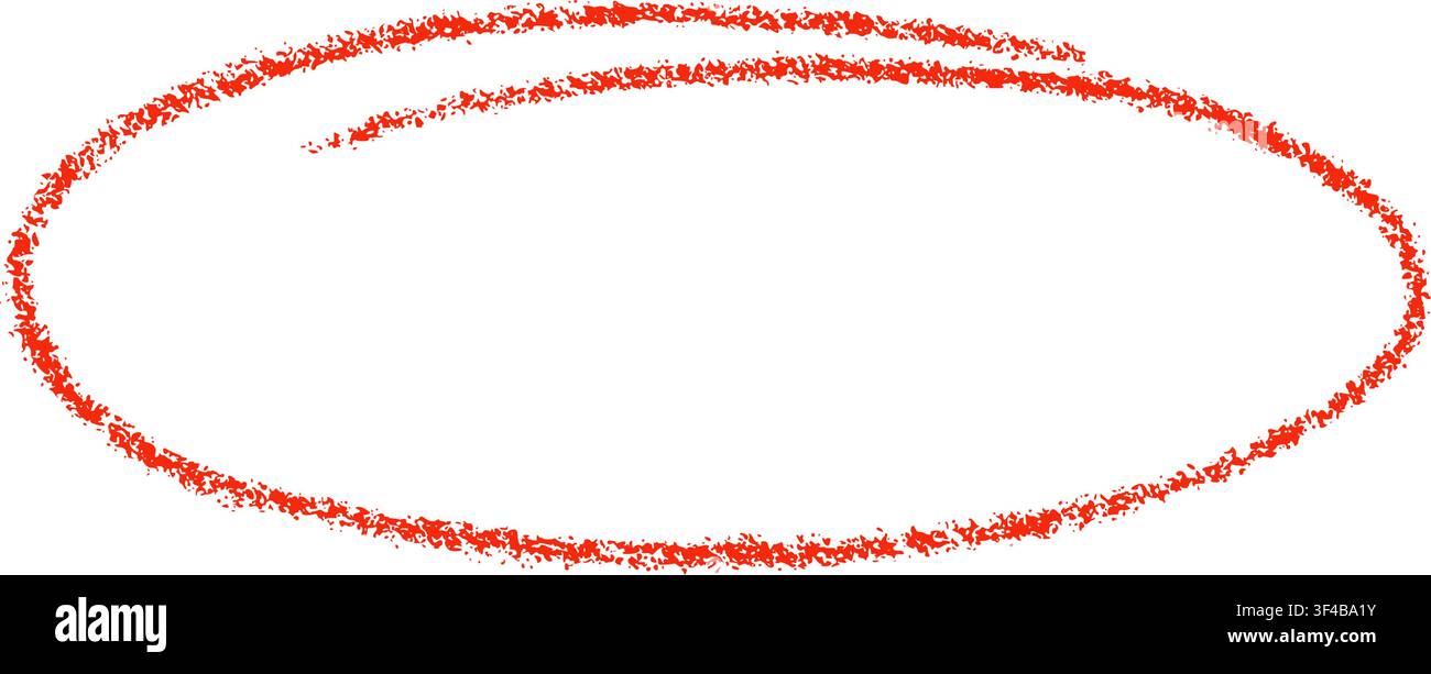 Ovale rosso disegnato a mano con pastello. Ovale in matita di gesso stile doodle. Cornice cerchio di evidenziazione. Ellisse in stile doodle pastello. Elemento di evidenziazione. Vettore Illustrazione Vettoriale