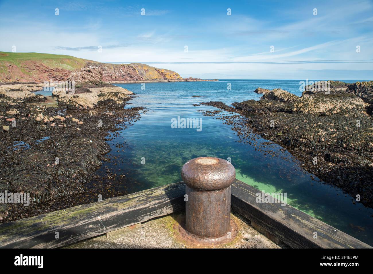 Una vista dal molo del porto di Saint Abbs sulla costa orientale della Scozia Foto Stock