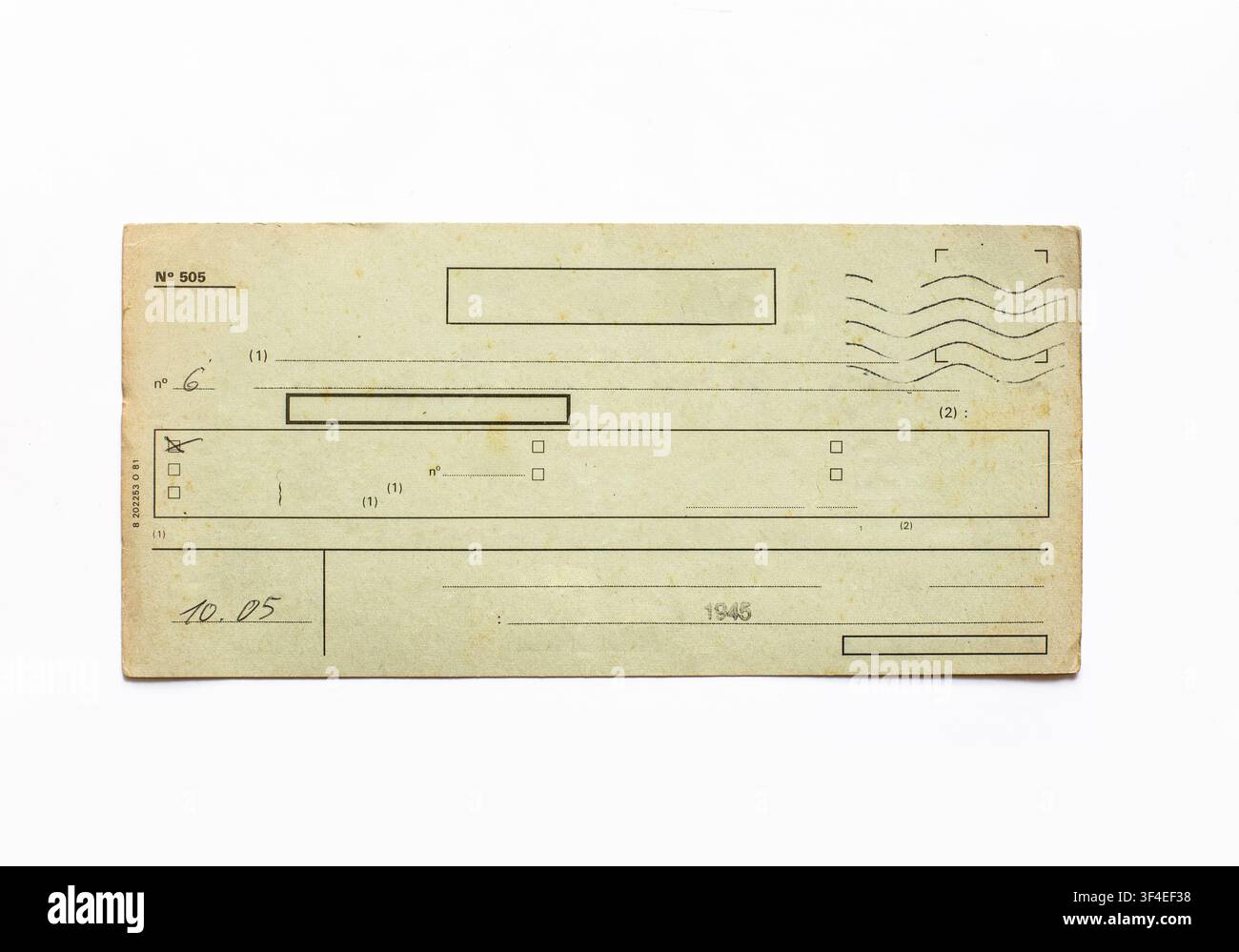 Antico modulo di ricevuta postale su carta vintage del 1945 con timbri postali. Foto Stock