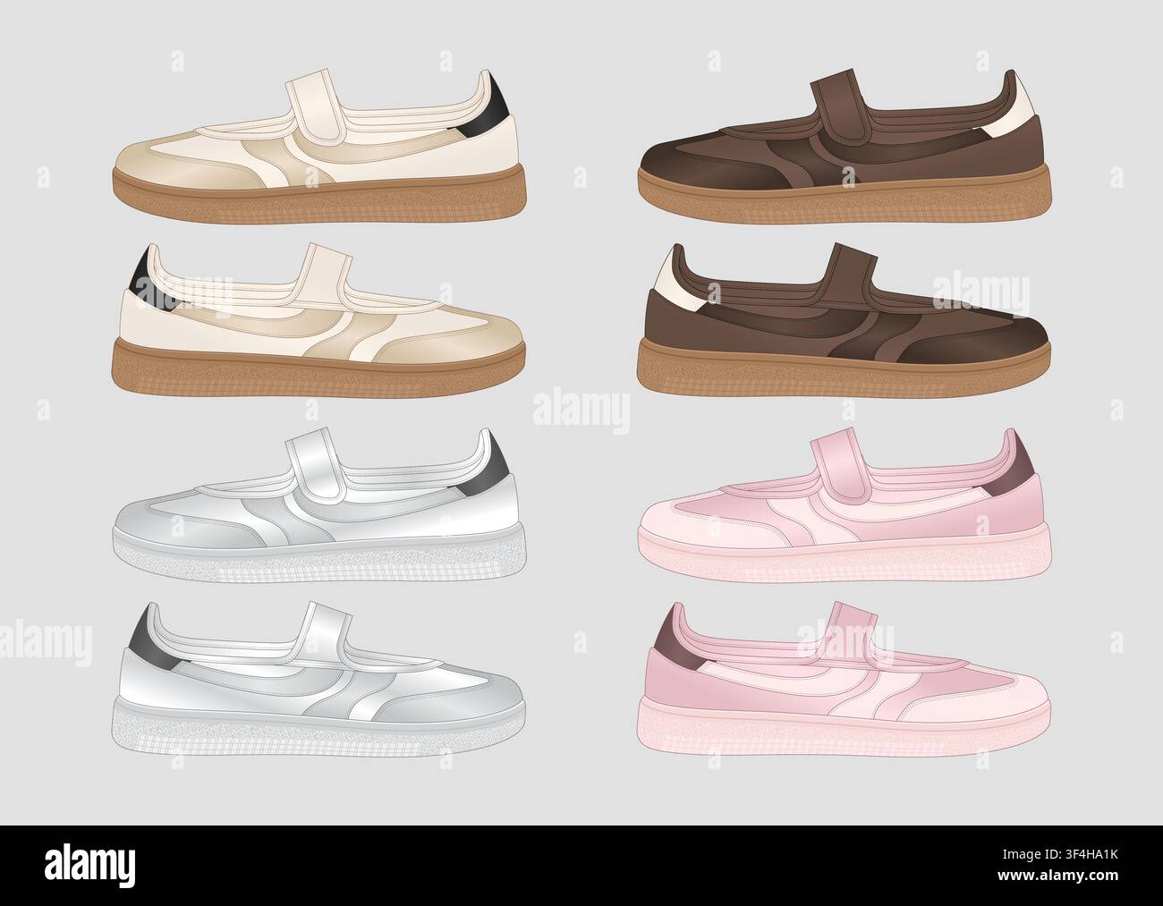 Collezione di scarpe da ginnastica Mary Jane Ballet Premium con cinturino a gancio e anello Illustrazione Vettoriale