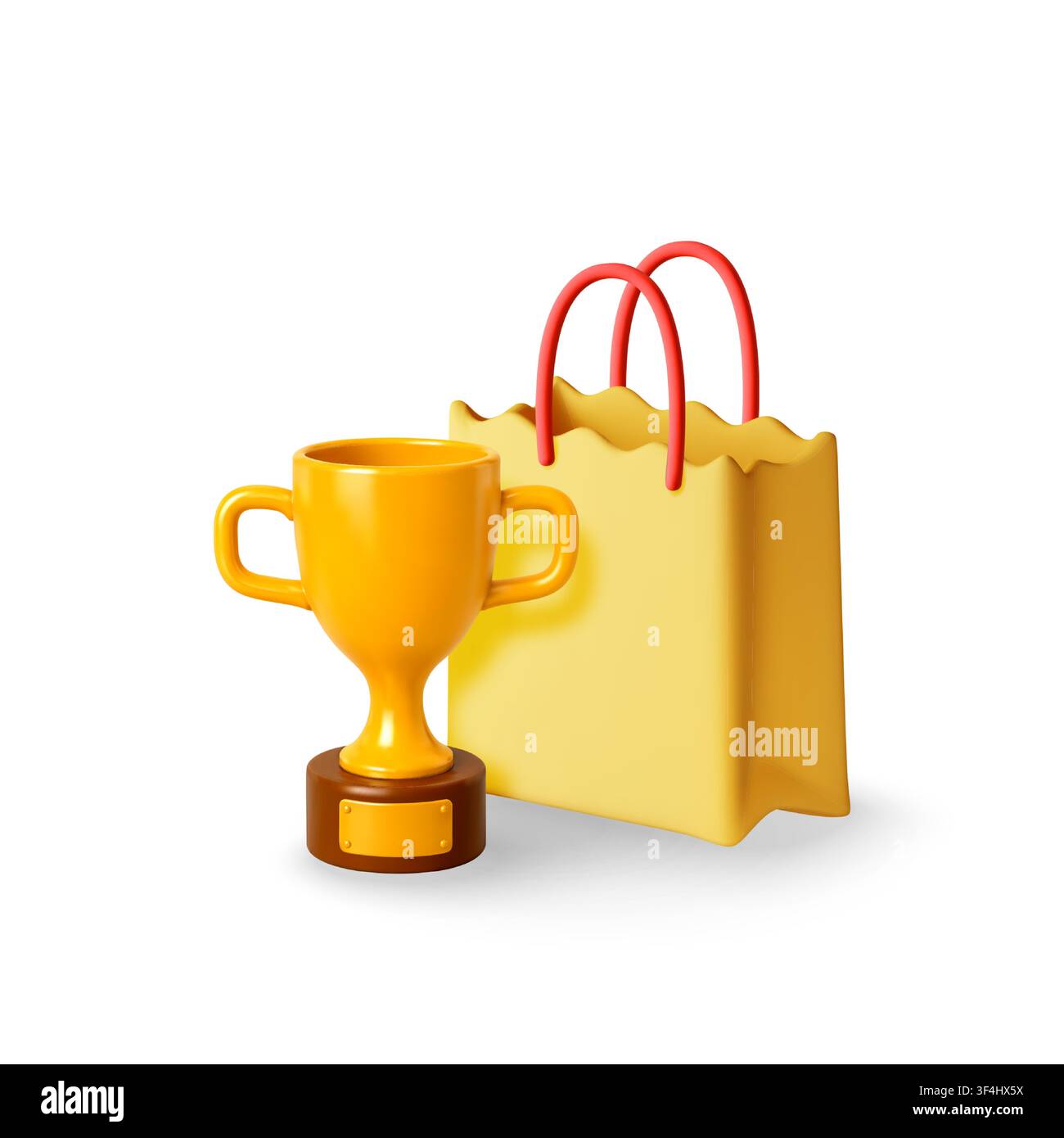 Tazza trofeo dorata 3D e borsa della spesa gialla Illustrazione Vettoriale