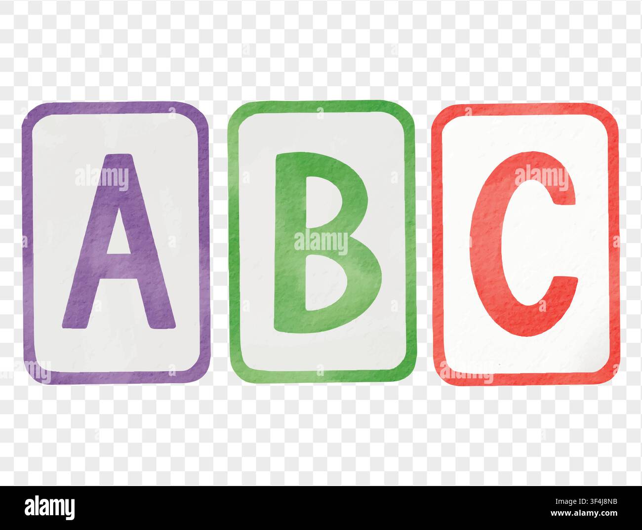 Blocchi ABC acquerellati per l'apprendimento e l'educazione vettoriale per bambini. Illustrazione Vettoriale