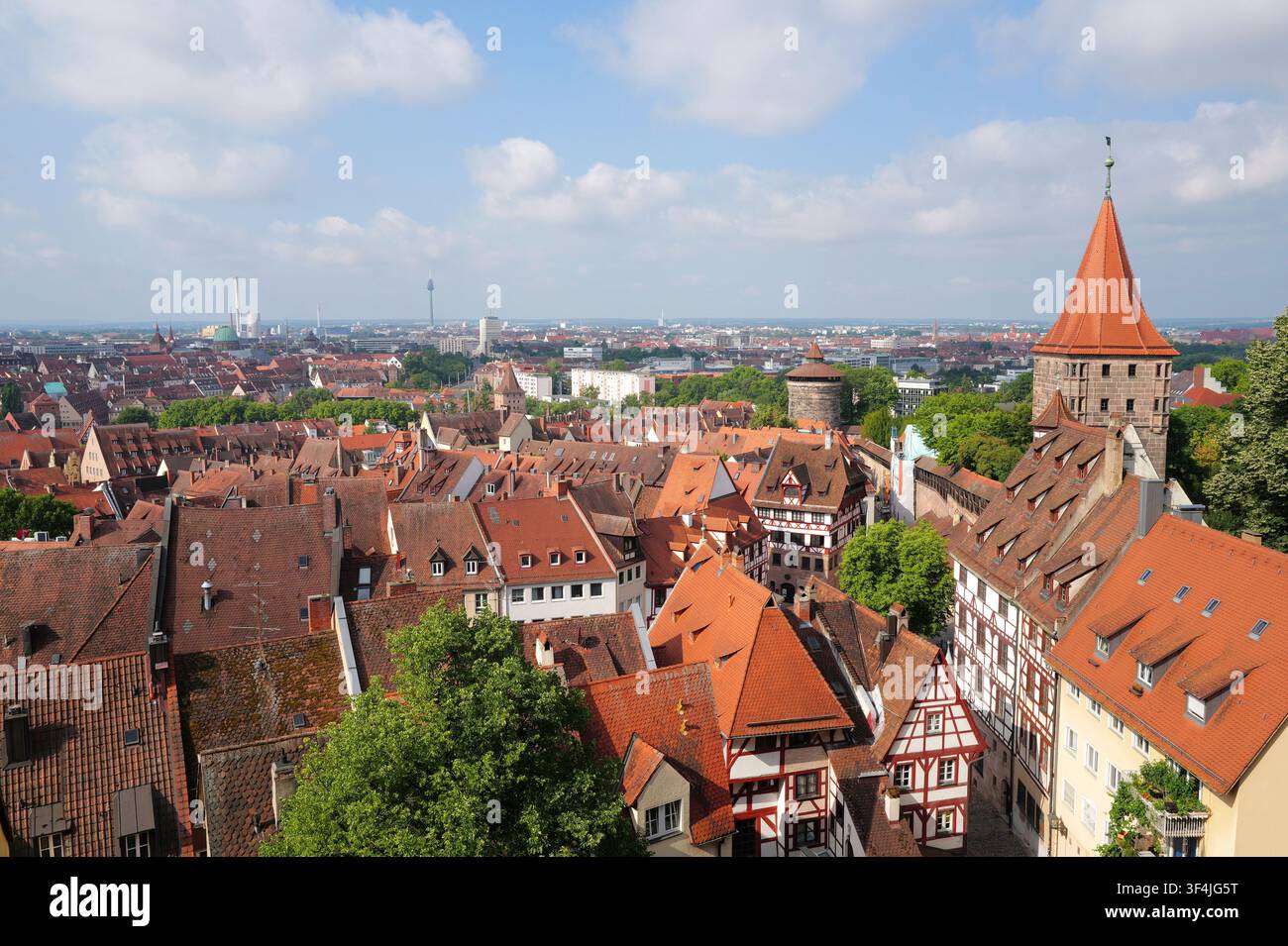 Vista della vecchia città di Norimberga dal castello Foto Stock