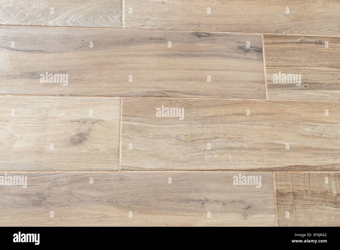Vista ravvicinata di un pavimento in legno che mostra dettagliati motivi di venatura e sottili variazioni di colore Foto Stock