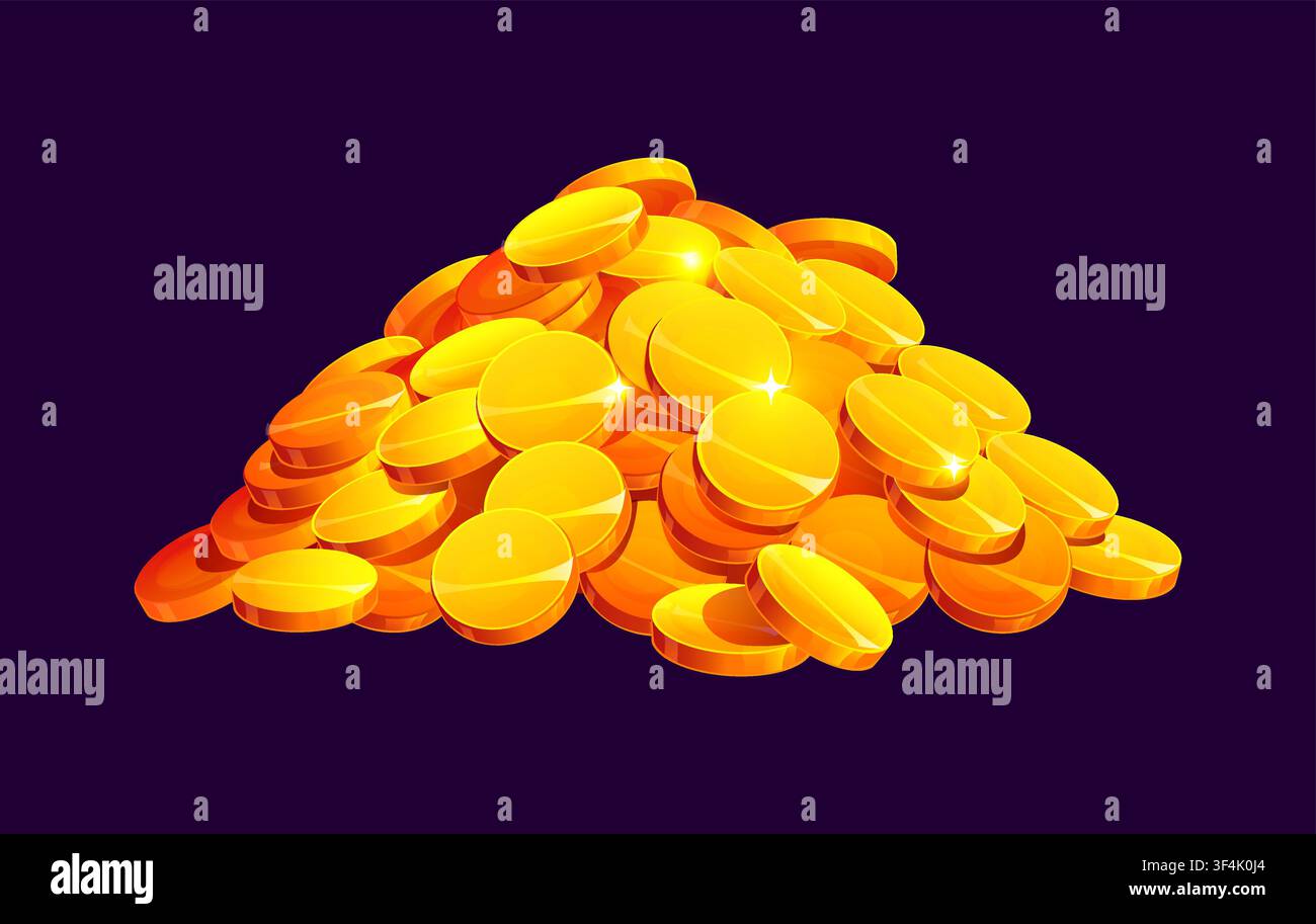 Monete d'oro, pila di cartoni animati di denaro dorato Illustrazione Vettoriale
