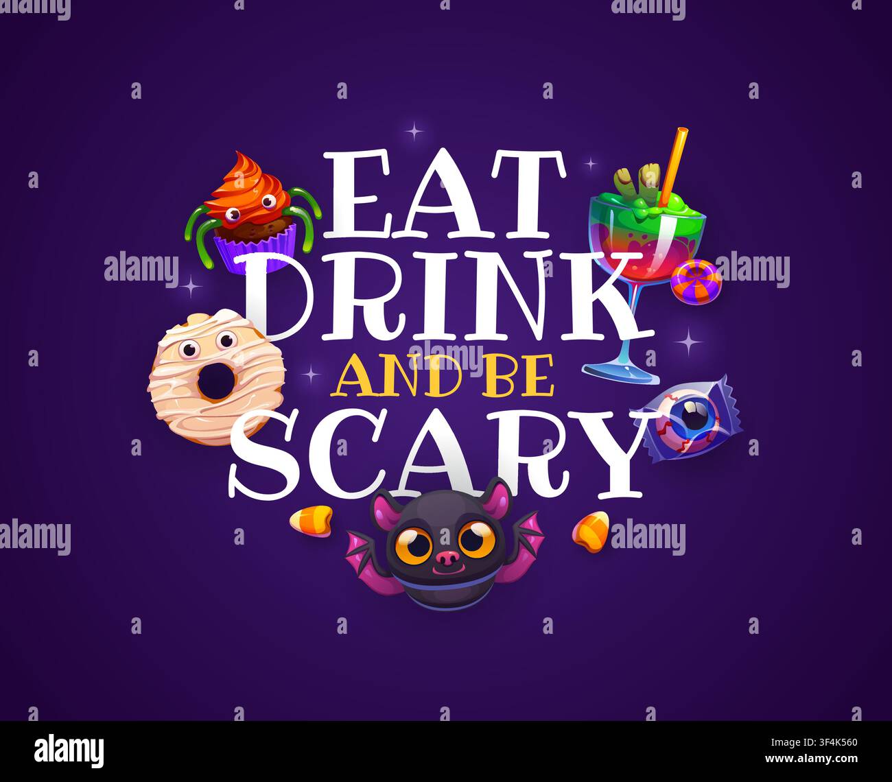 Biglietto di auguri di Halloween da mangiare, bere ed essere spaventosi Illustrazione Vettoriale